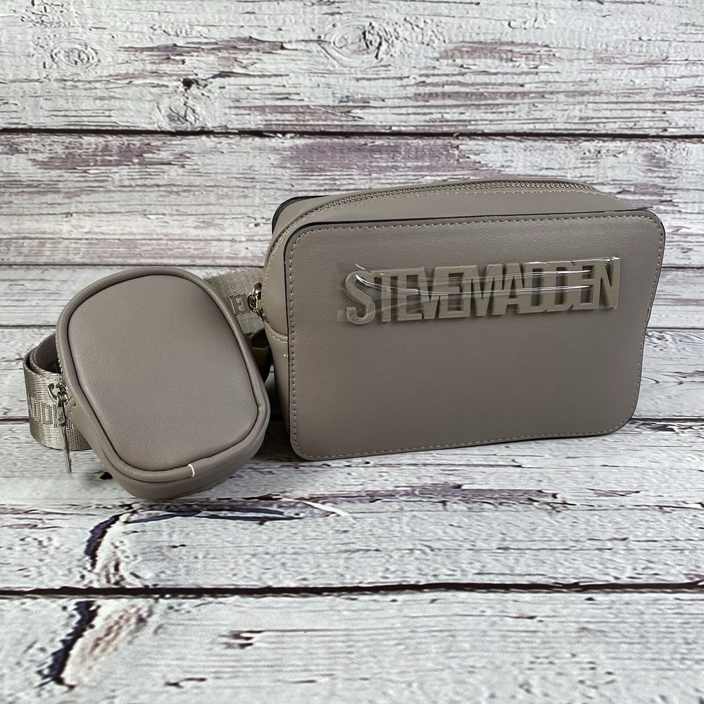 Steve Madden Fanny Pack Crossbody Bag Logo Belt with AirPod Case Mushroom